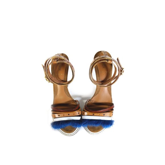 Vintage FENDI SHOES 36.5 Fur & Leather Ankle Wrap Sandal Size 6.5 - Picture 3 of 11